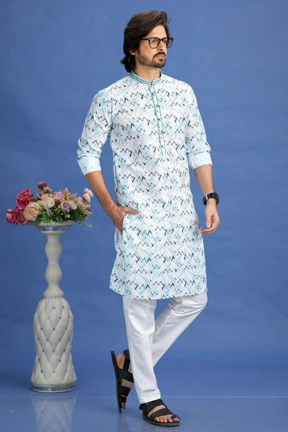 Blue Colour Cotton Pintex Work Kurta Pajama KP1230153 A