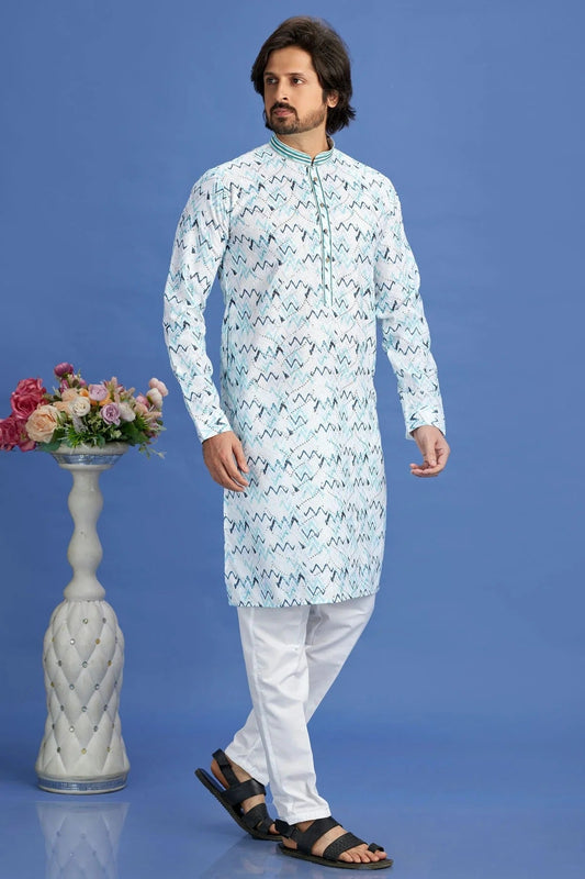 Blue Colour Cotton Pintex Work Kurta Pajama KP1230153