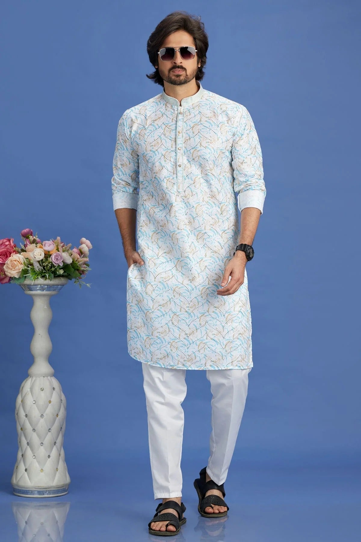 Blue Colour Cotton Pintex Work Kurta Pajama KP1230154 A