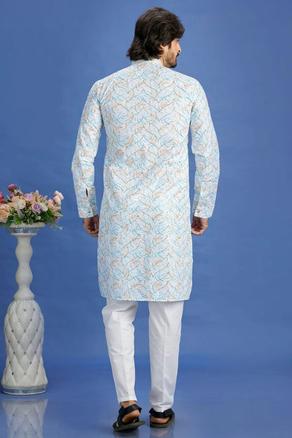 Blue Colour Cotton Pintex Work Kurta Pajama KP1230154 B