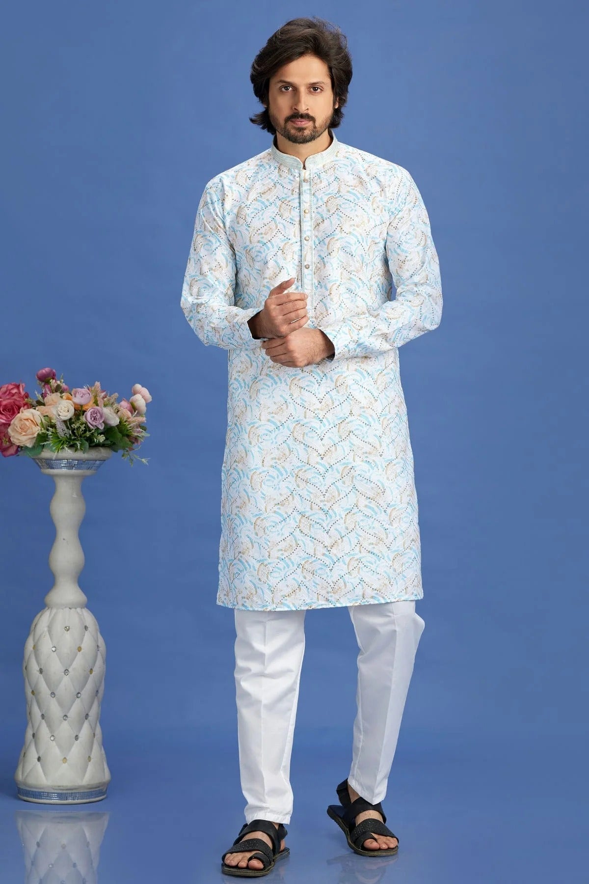 Blue Colour Cotton Pintex Work Kurta Pajama KP1230154