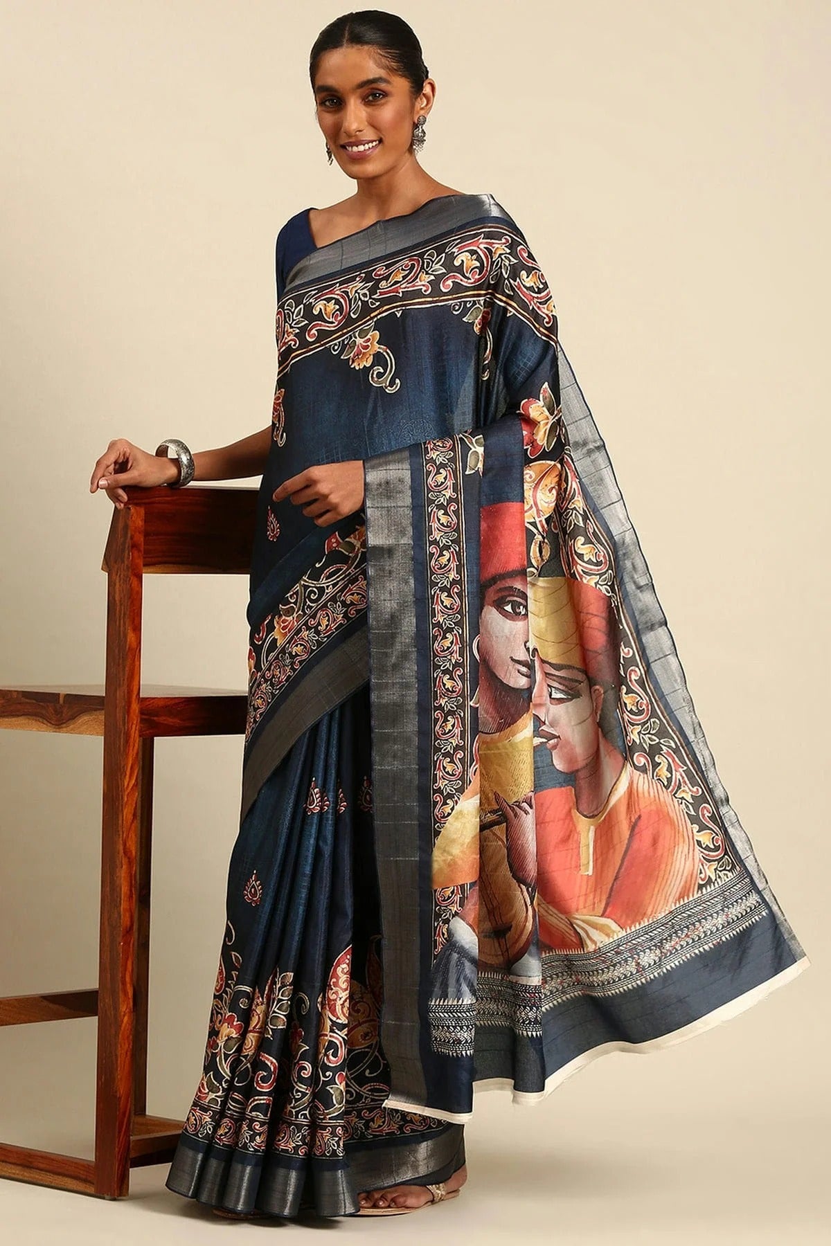 Blue Colour Cotton Printed Saree SD1102391