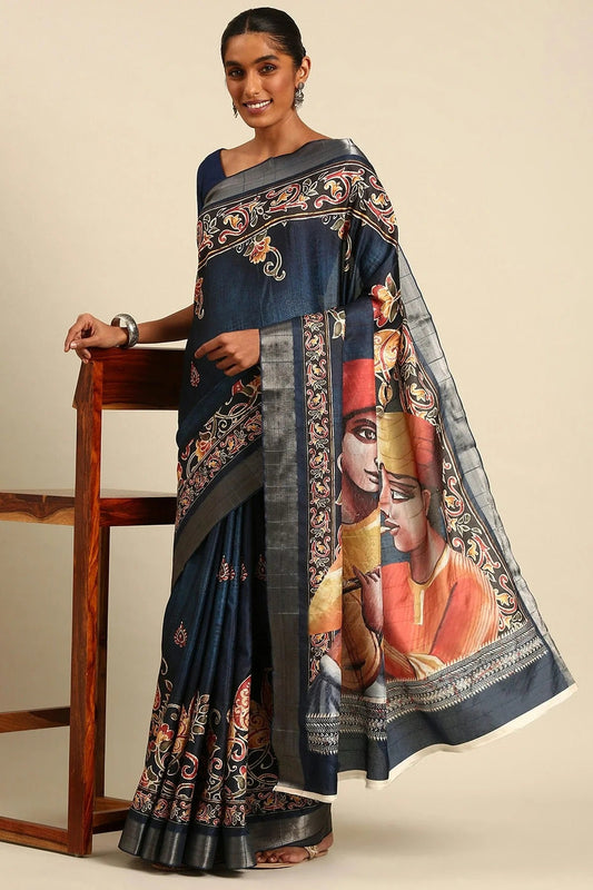 Blue Colour Cotton Printed Saree SD1102391