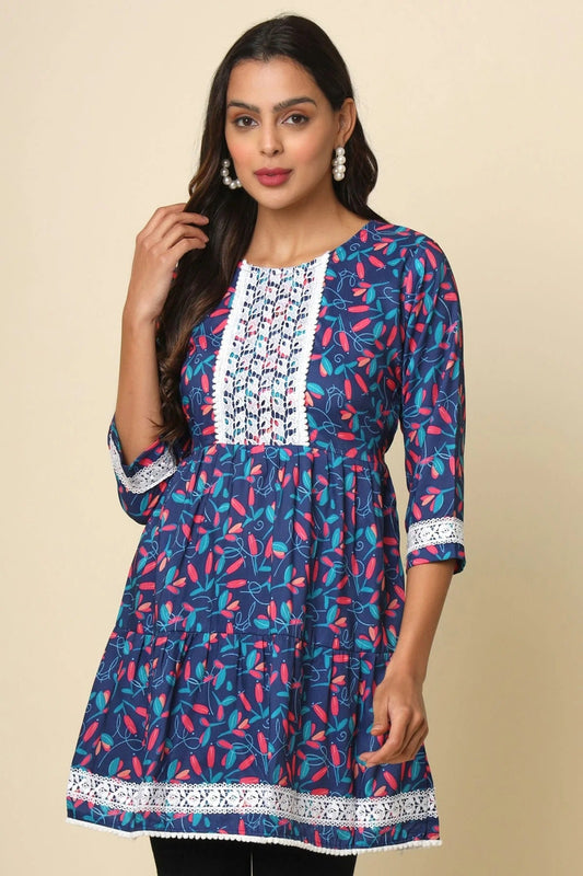 Blue Colour Cotton Printed