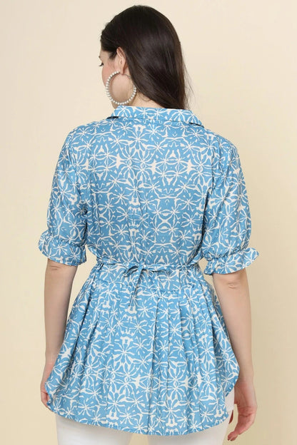 Blue Colour Cotton Printed Work Readymade Top TP1110775 A