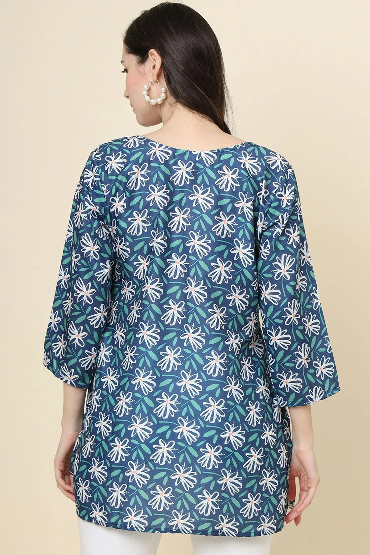 Blue Colour Cotton Printed Work Readymade Top TP1110784 A