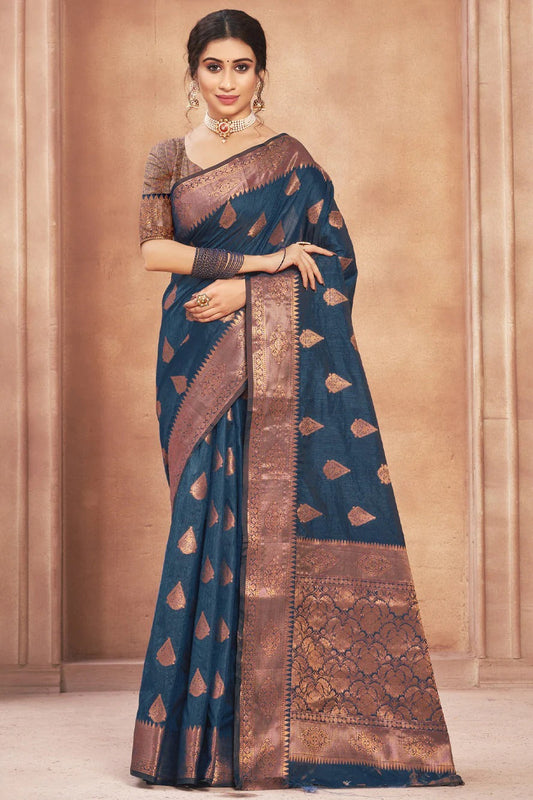 Blue Colour Cotton Silk Traditional Saree In Woven Work SD1101163