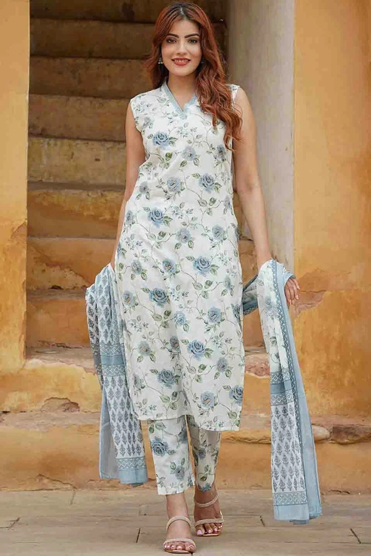 Blue Colour Cotton Slub Stitched Suit SS1113301