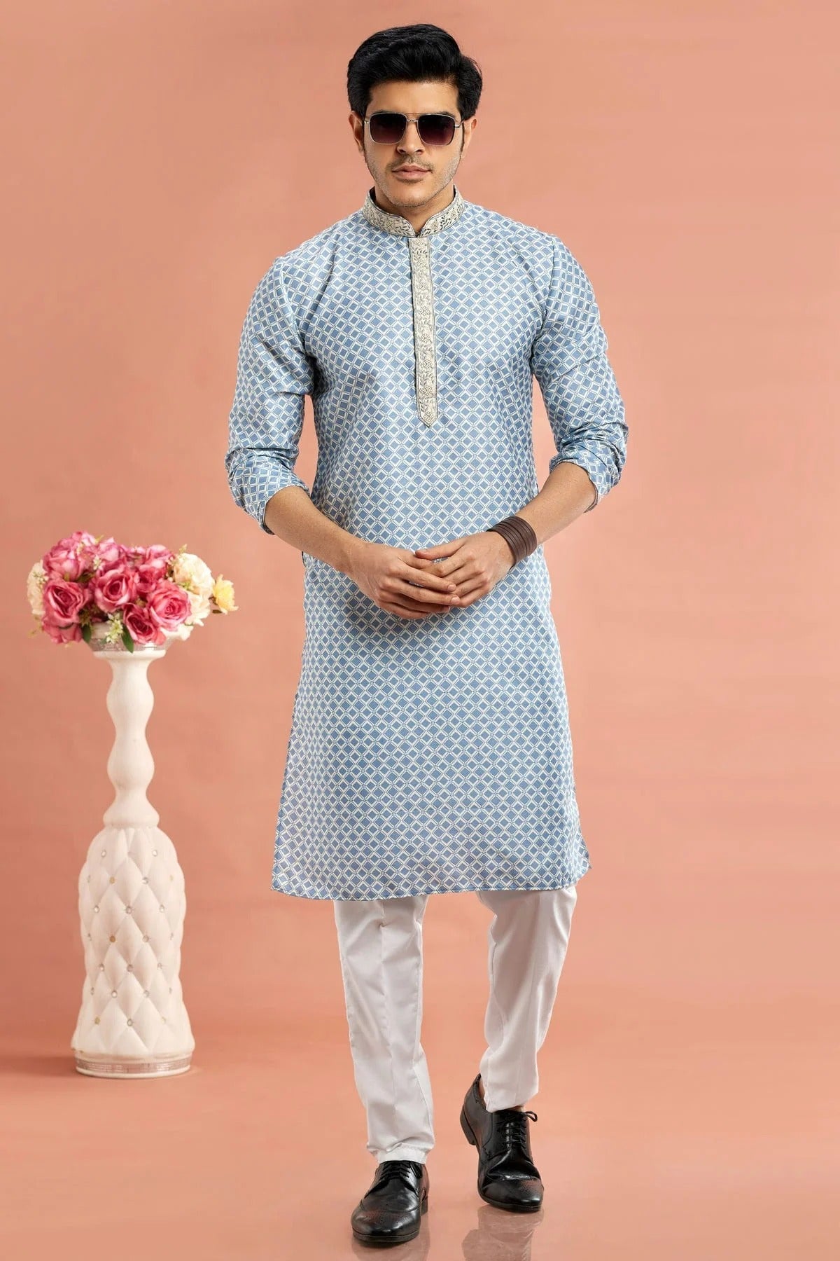 Blue Colour Cotton Thread Work Kurta Pajama KP1230172 A