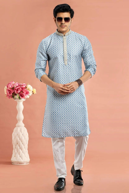 Blue Colour Cotton Thread Work Kurta Pajama KP1230172 A