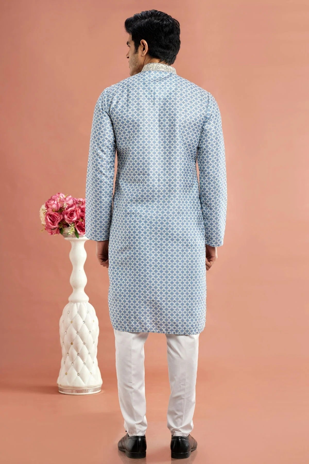 Blue Colour Cotton Thread Work Kurta Pajama KP1230172 B