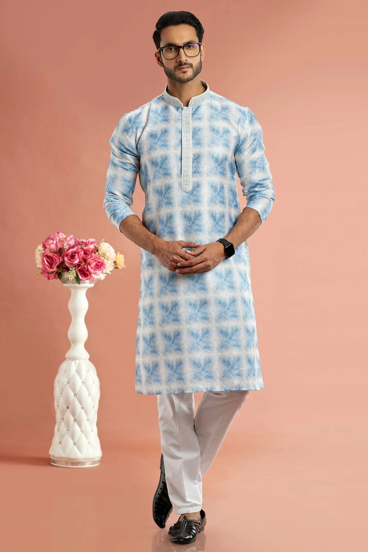 Blue Colour Cotton Thread Work Kurta Pajama KP1230177 A