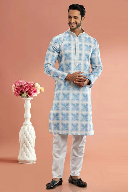Blue Colour Cotton Thread Work Kurta Pajama KP1230177
