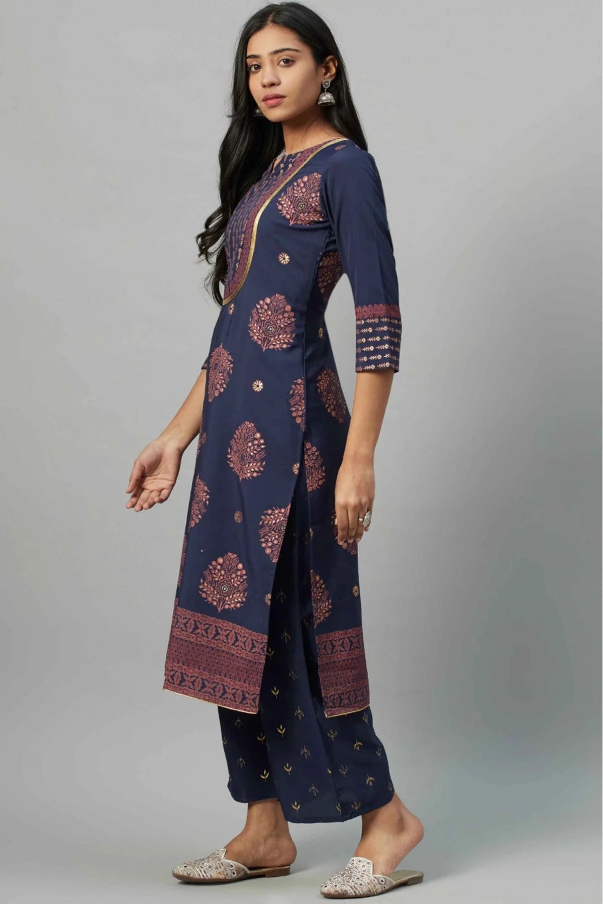 Blue Colour Crepe Foil Print Kurti KR1060238 A