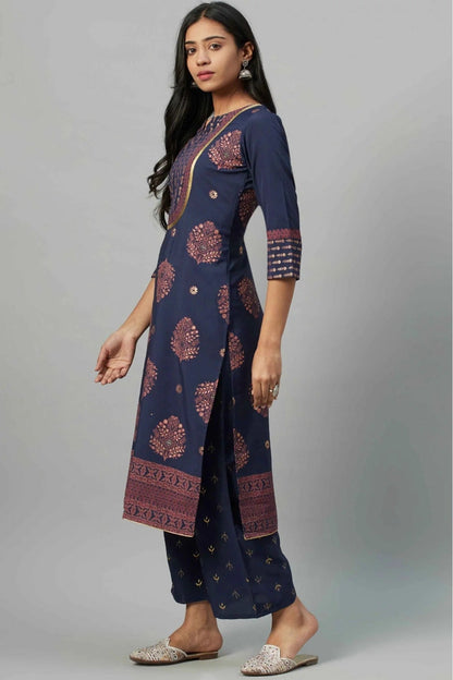 Blue Colour Crepe Foil Print Kurti KR1060238 A