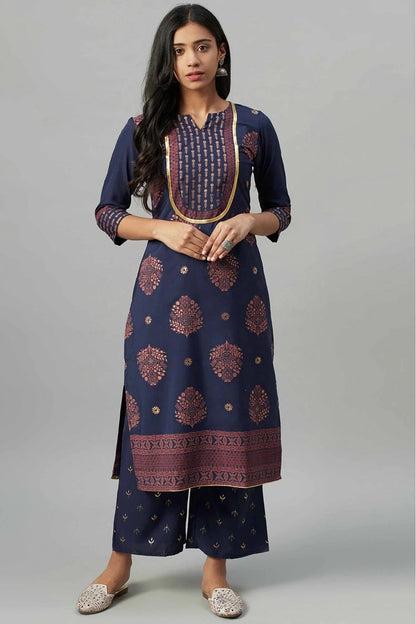 Blue Colour Crepe Foil Print Kurti KR1060238