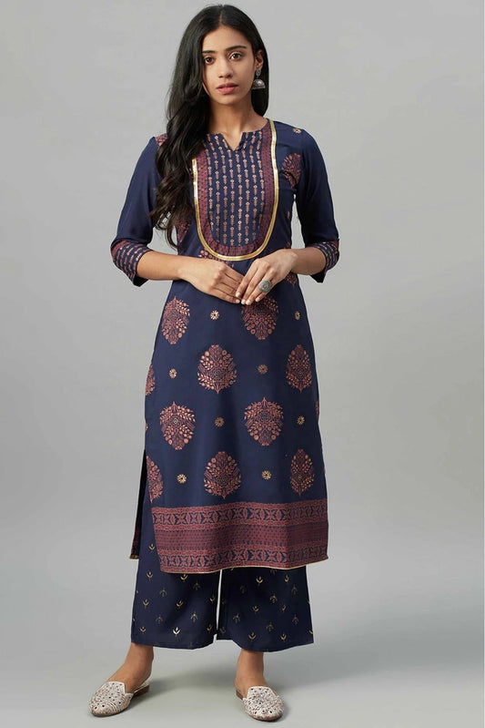 Blue Colour Crepe Foil Print Kurti KR1060238