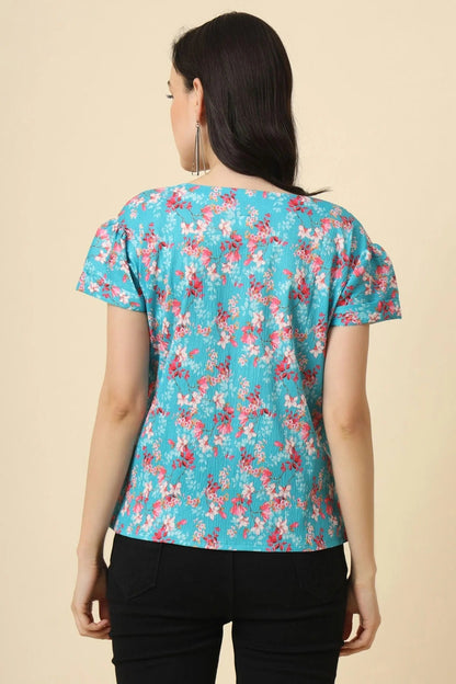 Blue Colour Crepe Readymade Top TP1110836 A