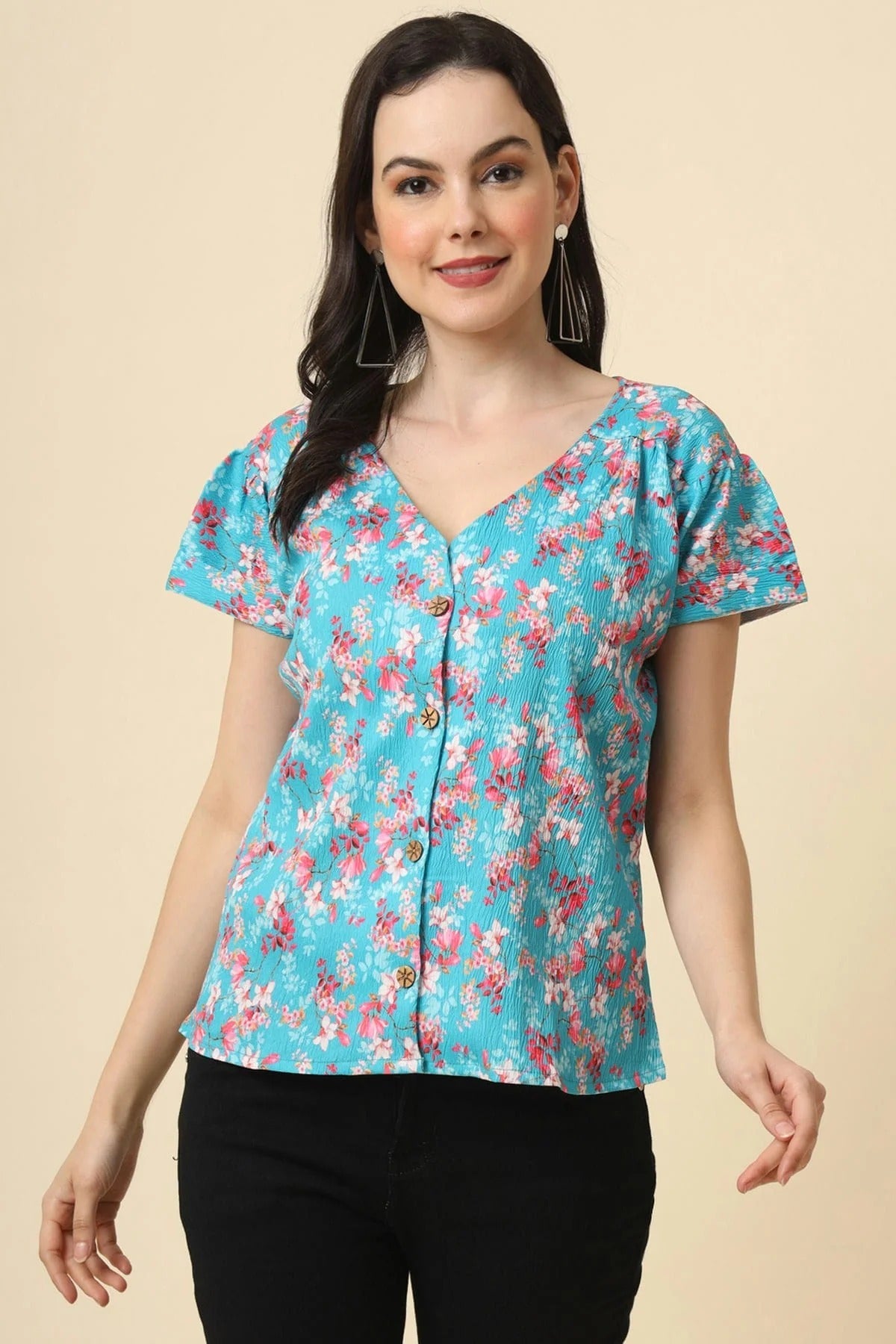 Blue Colour Crepe Readymade Top TP1110836