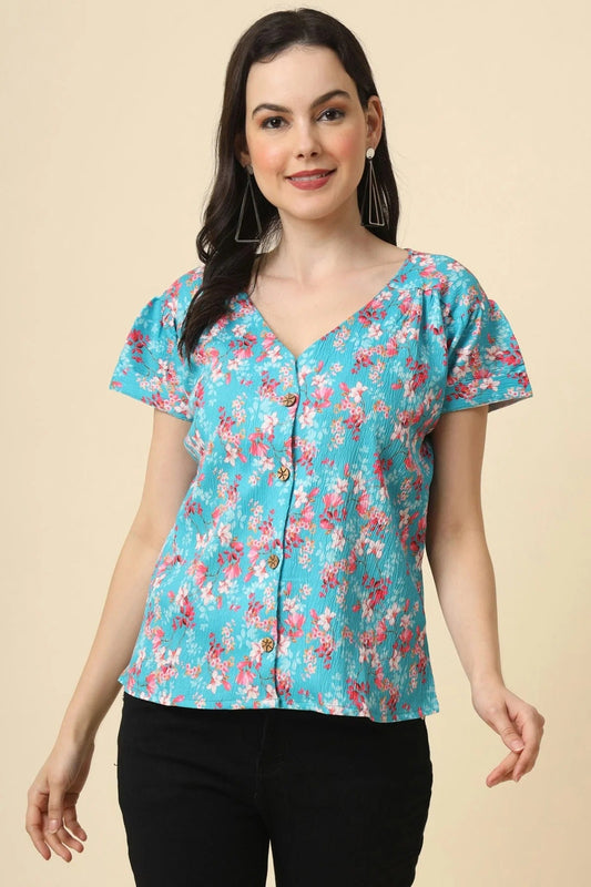 Blue Colour Crepe Readymade Top TP1110836