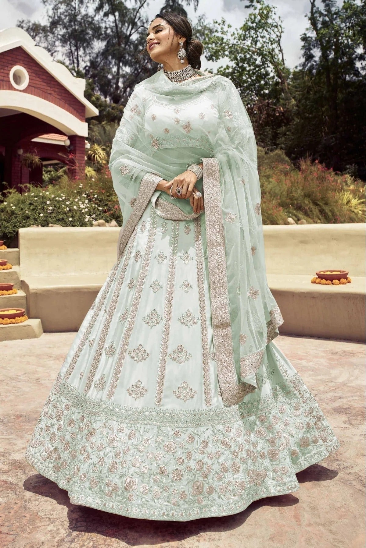Blue Colour Crepe Resham Work Lehenga Choli LC1080126