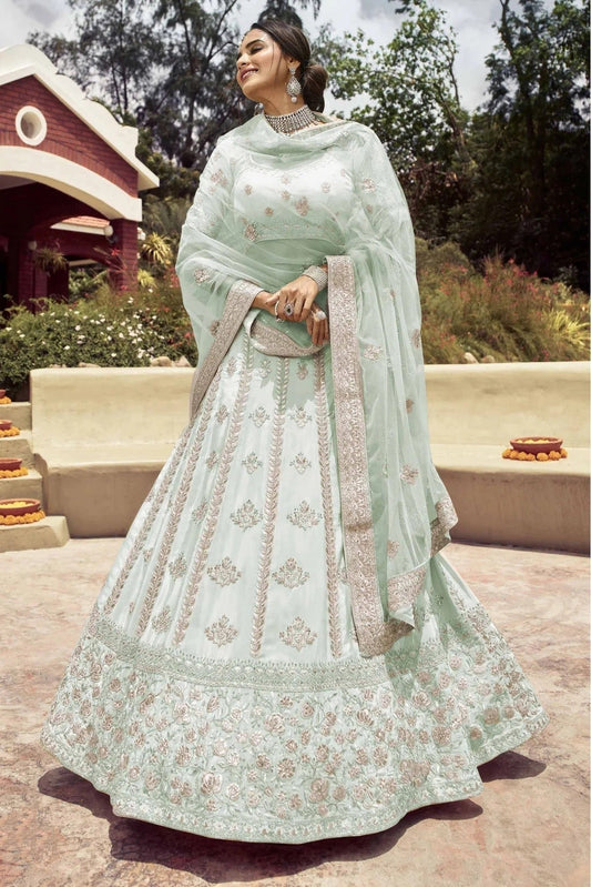 Blue Colour Crepe Resham Work Lehenga Choli LC1080126