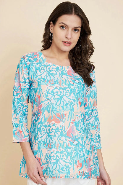 Blue Colour Crush Crepe Readymade Top TP1110844