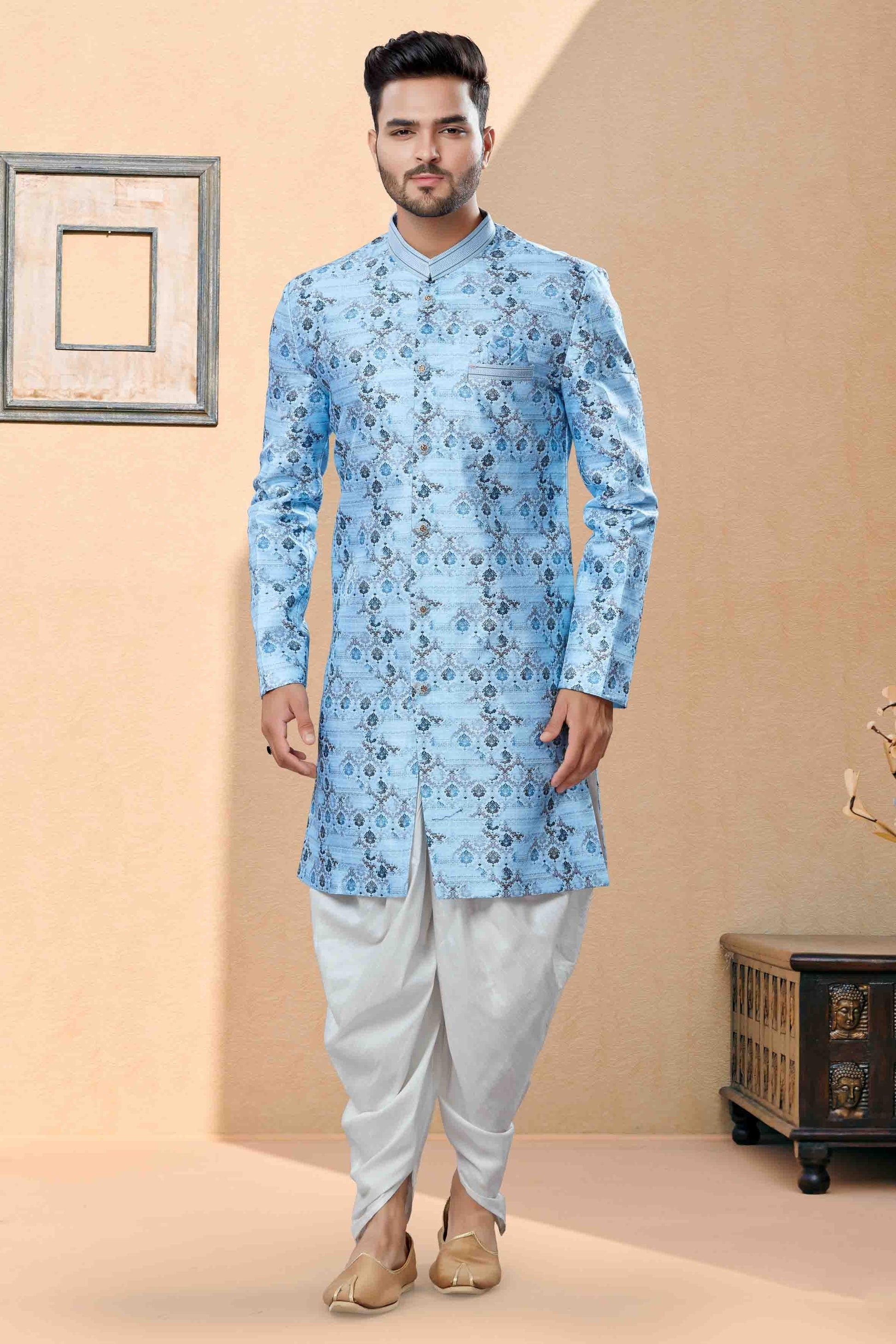 Blue Colour Dhoti Sherwani In Jacquard Fabric SH1040388