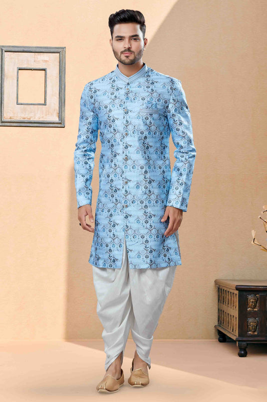 Blue Colour Dhoti Sherwani In Jacquard Fabric SH1040388