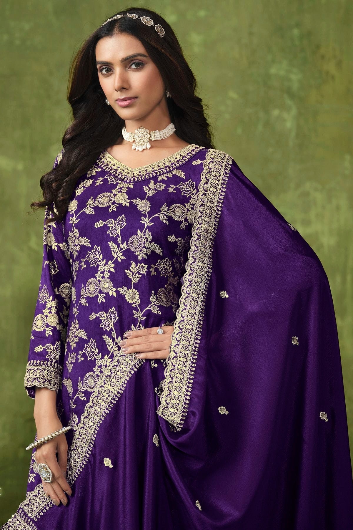 Blue Colour Dola Silk Jacquard Palazzo Pant Suit SM1050577 A