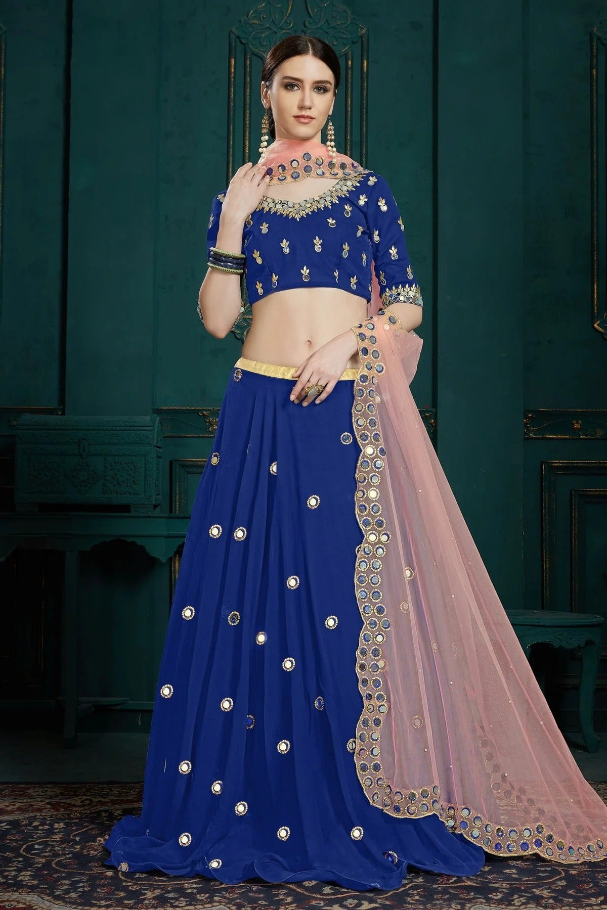 Blue Colour Embroidery Georgette Lehenga Choli LD1080687 A