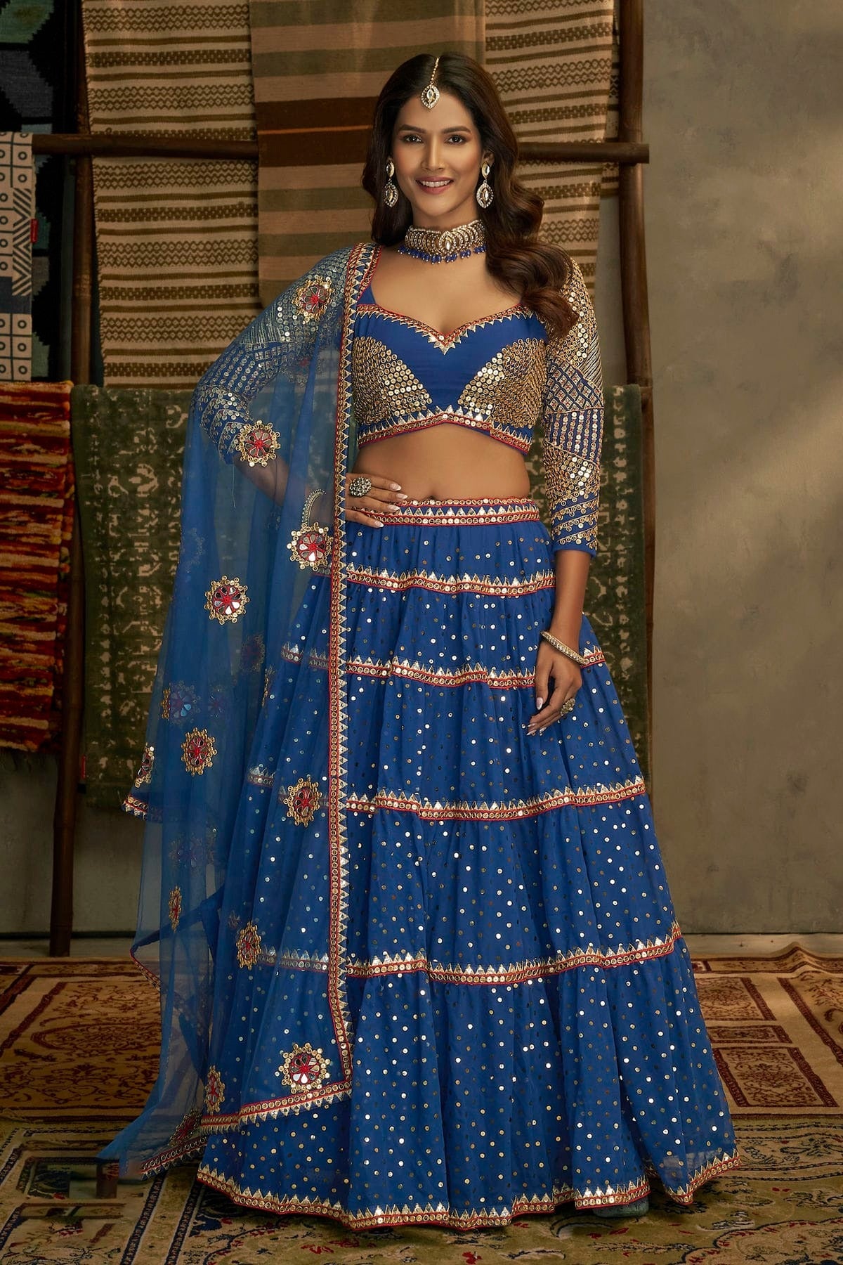 Blue Colour Embroidery Georgette Lehenga Choli LD1080698
