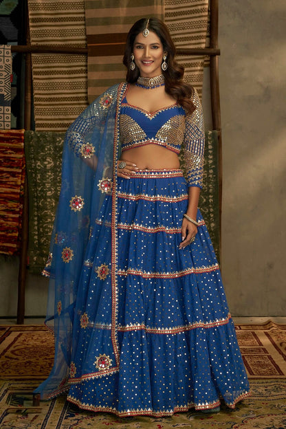 Blue Colour Embroidery Georgette Lehenga Choli LD1080698