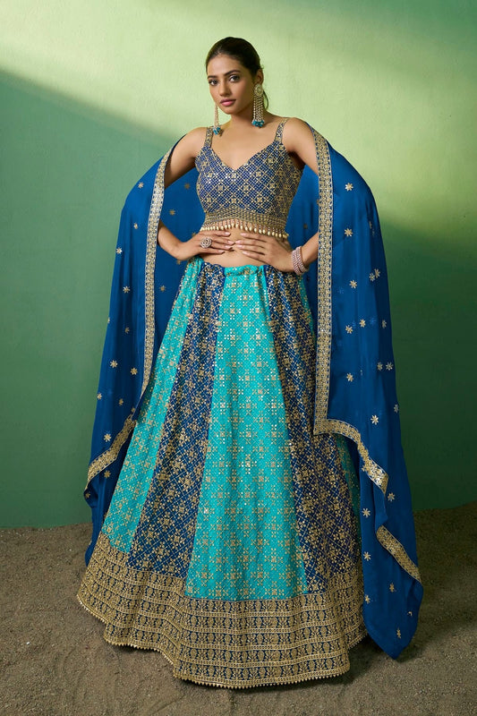 Blue Colour Embroidery Georgette Lehenga Choli LD1080782