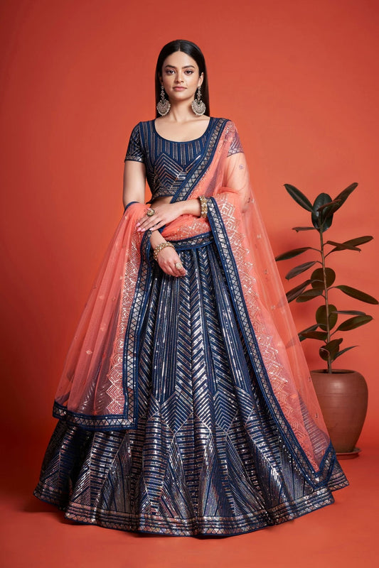 Blue Colour Embroidery Georgette Lehenga Choli LD1080845