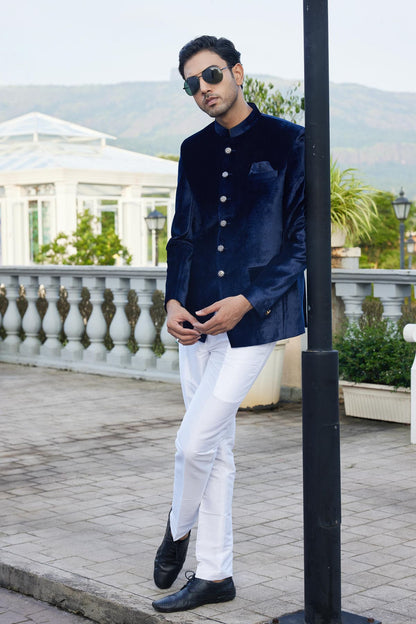 Blue Colour Embroidery Velvet Jodhpuri JP1230649