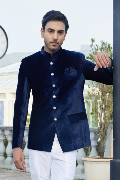 Blue Colour Embroidery Velvet Jodhpuri JP1230649