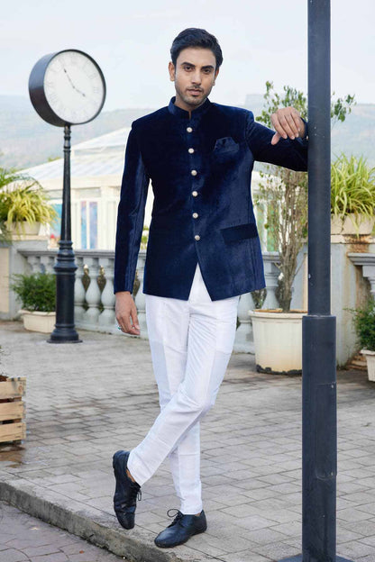 Blue Colour Embroidery Velvet Jodhpuri JP1230649
