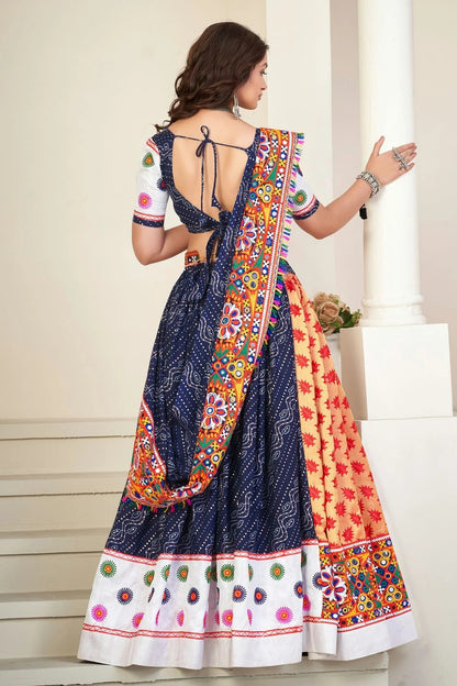 Blue Colour Embroidery Work Cotton Silk Navratri Lehenga LD1170011 A