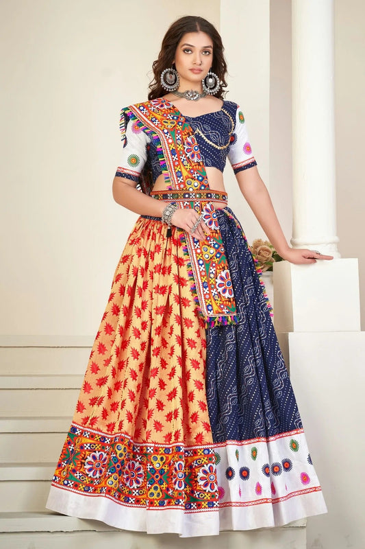 Blue Colour Embroidery Work Cotton Silk Navratri Lehenga LD1170011