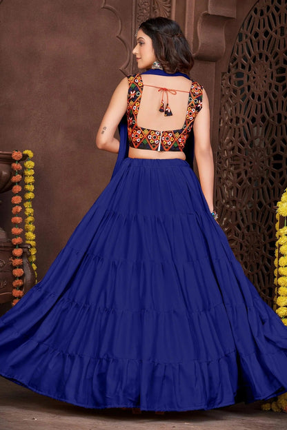 Blue Colour Embroidery Work French Crepe Navratri Lehenga LD1170005 A