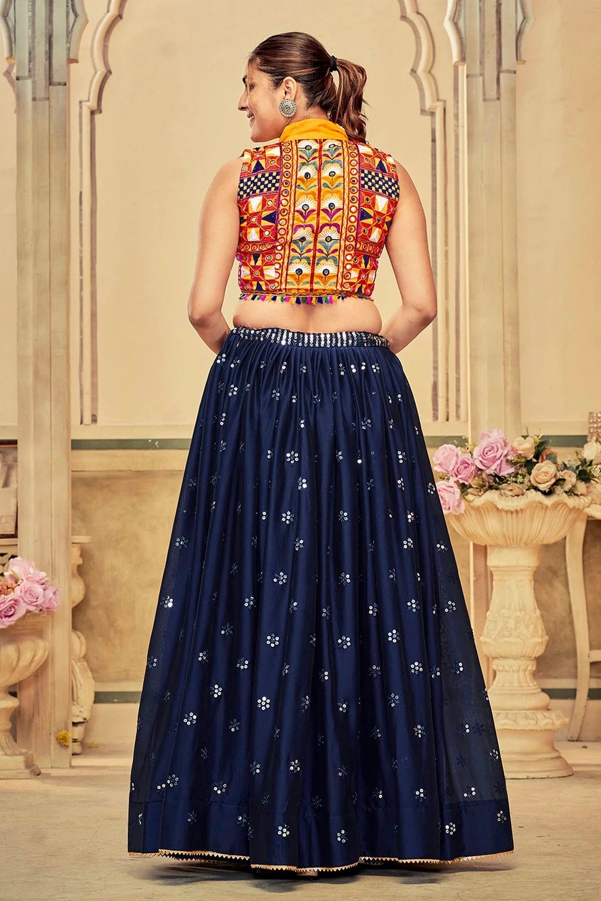Blue Colour Embroidery Work Rangoli Silk Navratri Lehenga LD1170020 A