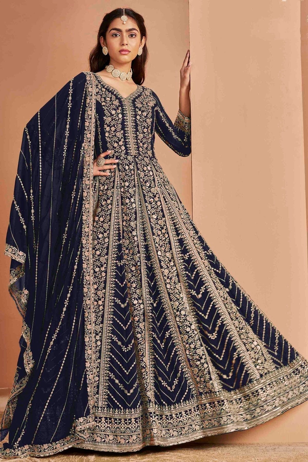 Blue Colour Faux Georgette Anarkali Suit SM1050737