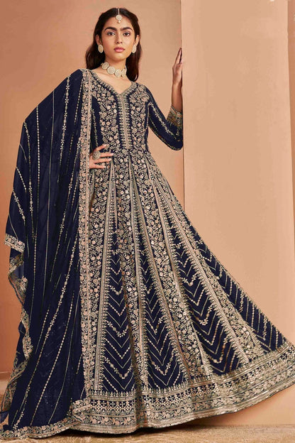 Blue Colour Faux Georgette Anarkali Suit SM1050737