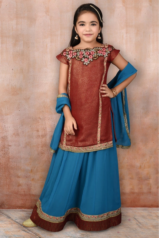 Blue Colour Faux Georgette Embroidery Lehenga Suit GW1070041