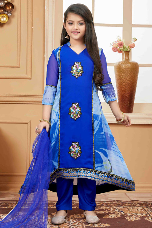 Blue Colour Faux Georgette Pant Style Suit GW1070770