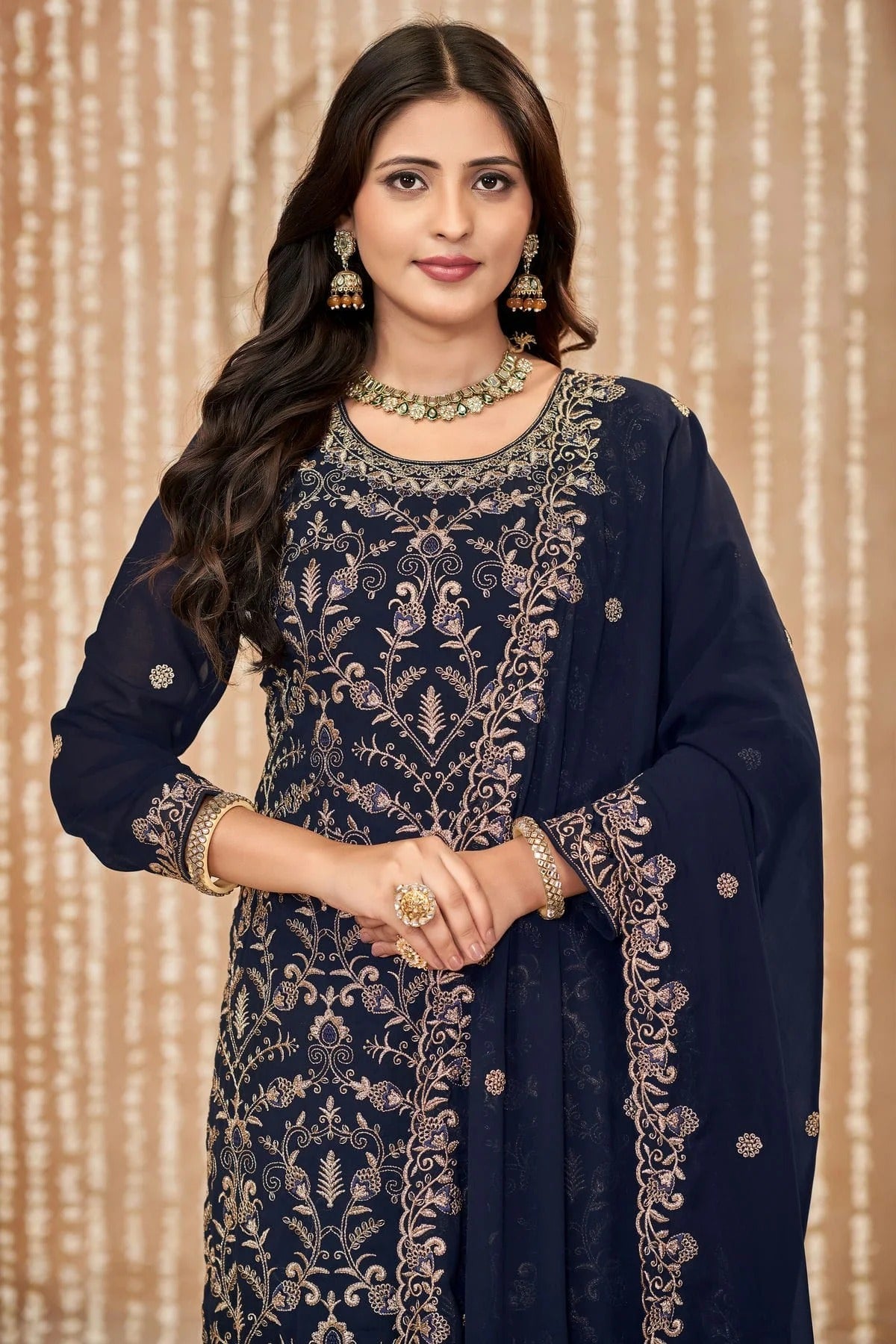 Blue Colour Faux Georgette Pant Style Suit SM1050590 A