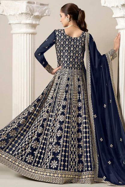 Blue Colour Faux Georgette Semi Stitched Anarkali Suit SM1050627 A