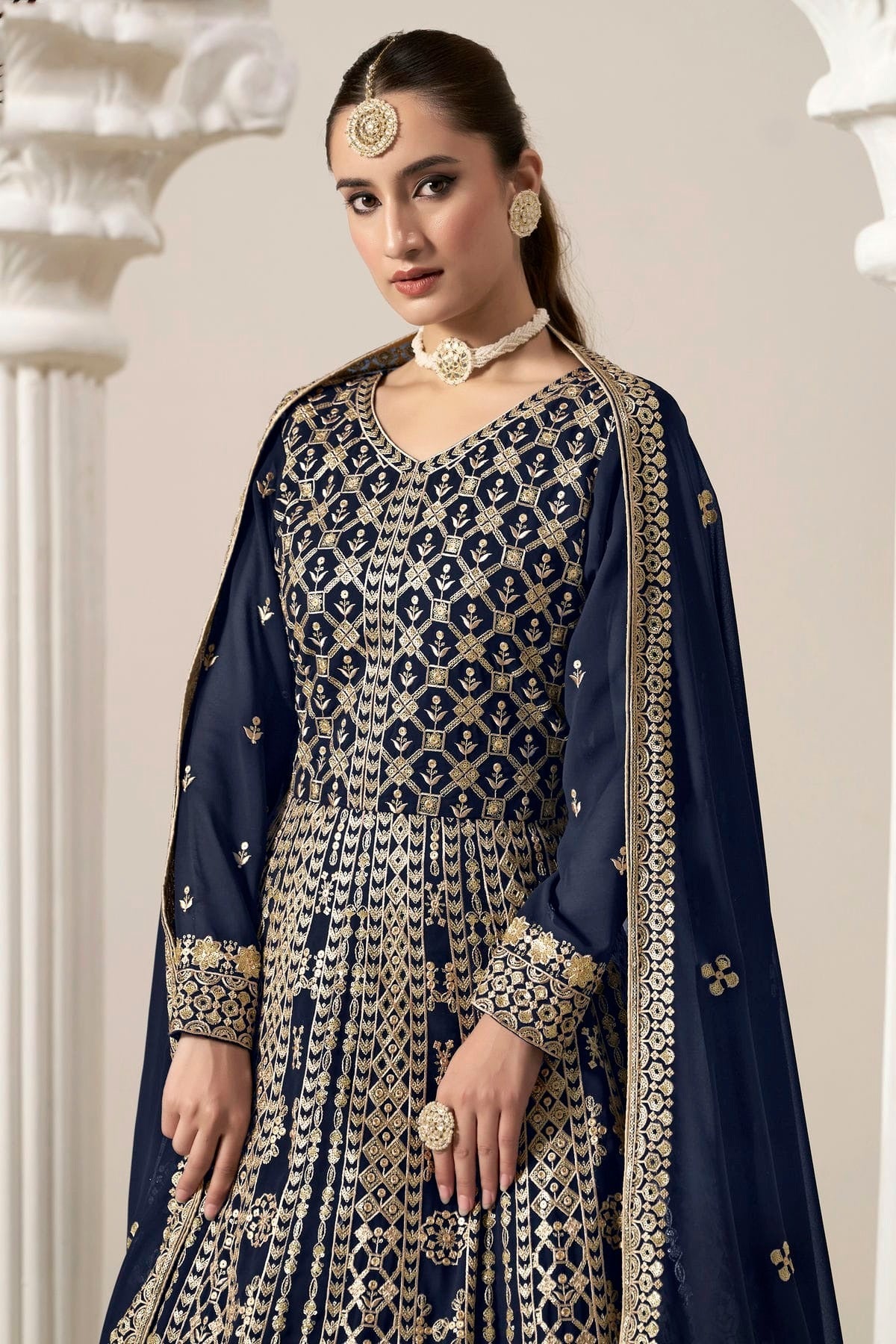 Blue Colour Faux Georgette Semi Stitched Anarkali Suit SM1050627 B