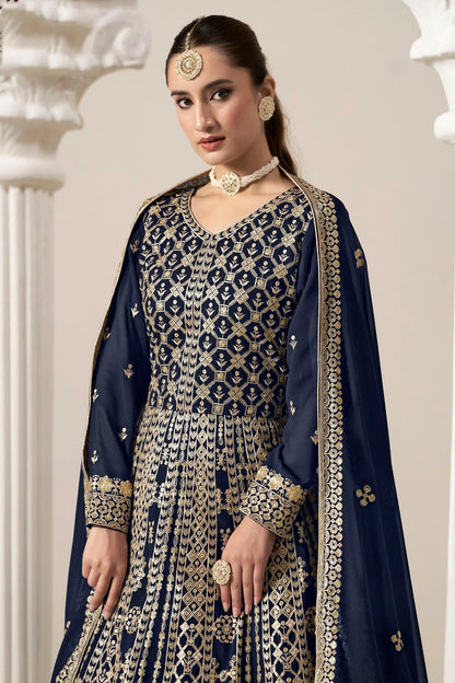 Blue Colour Faux Georgette Semi Stitched Anarkali Suit SM1050627 B